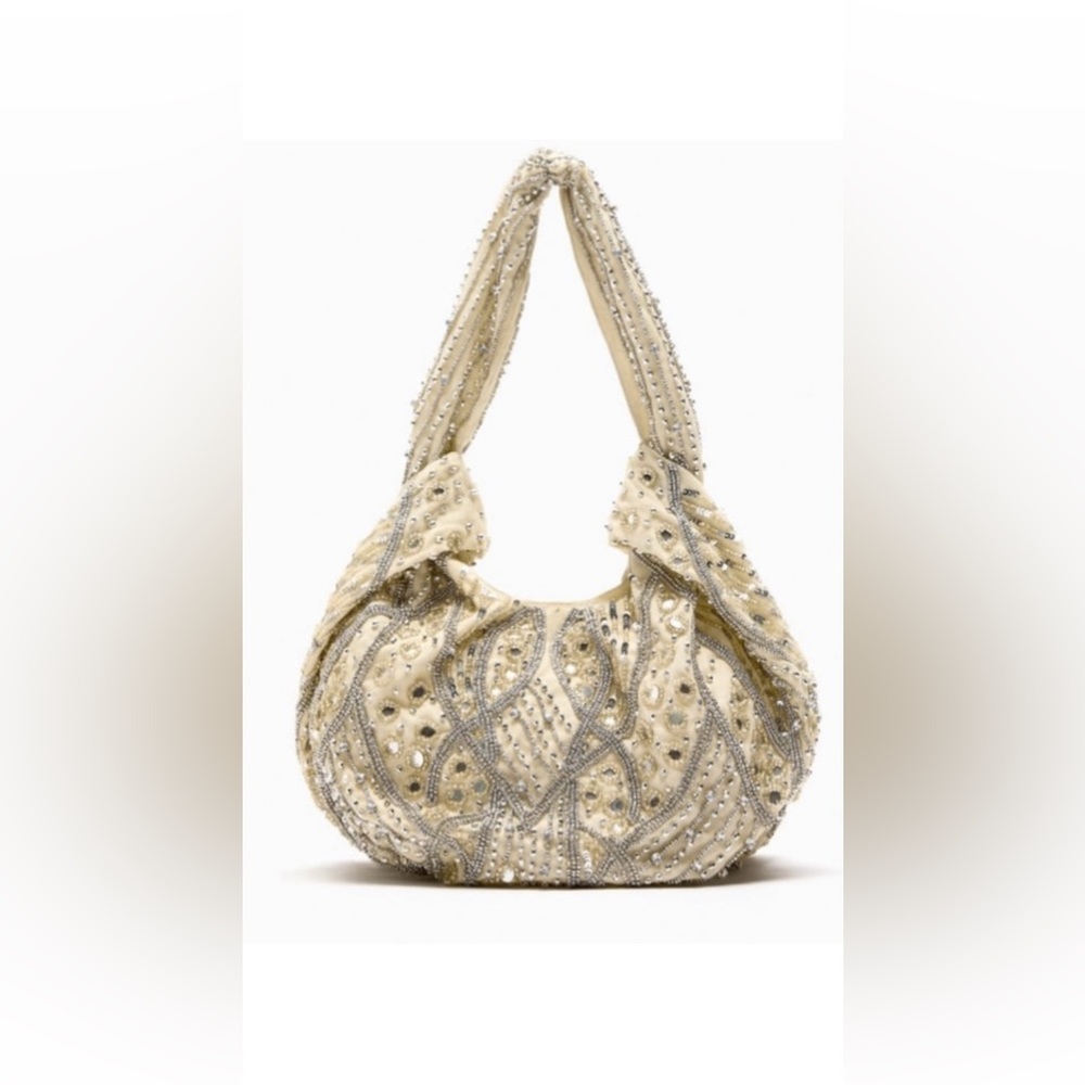 Zara Mirrored Beaded Bucket Bag NWT